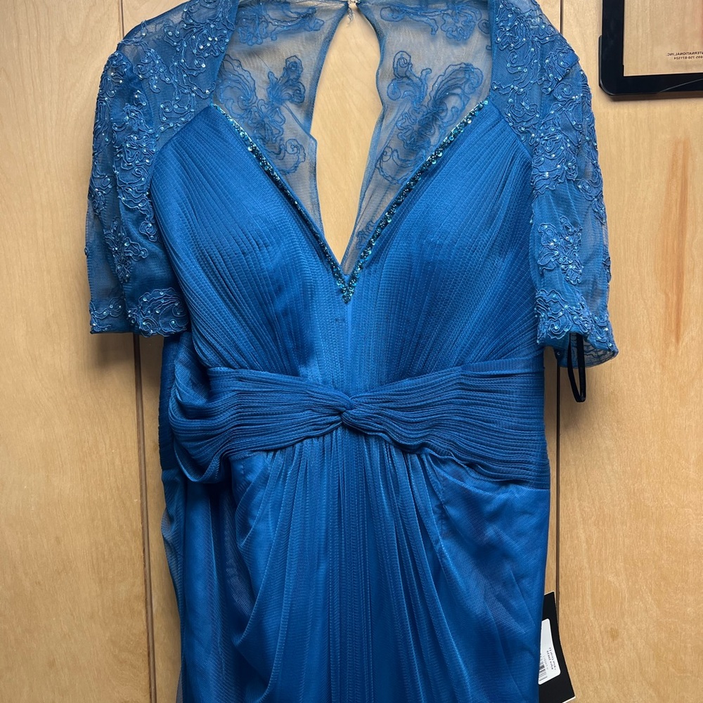 Elegant Blue Evening Gown with Lace Details